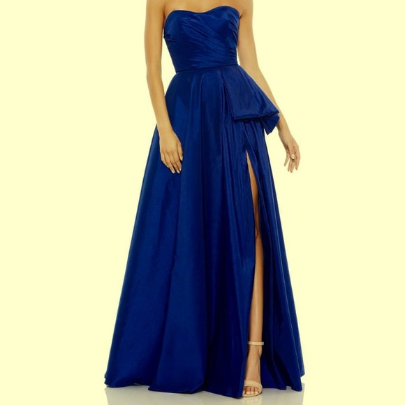 Mac Duggal Dresses & Skirts - Mac Duggal Royal Blue Strapless Draped A Line Side Slit Gown